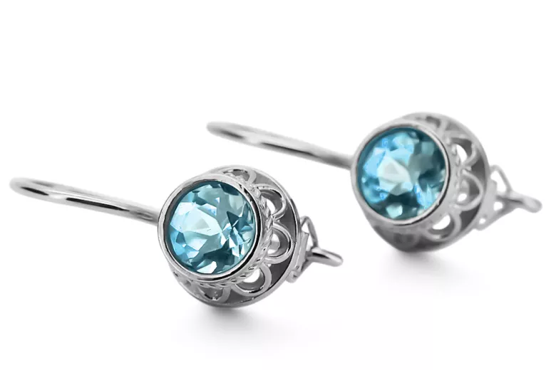 Vintage craft Earrings Aquamarine Sterling silver 925 vec117s